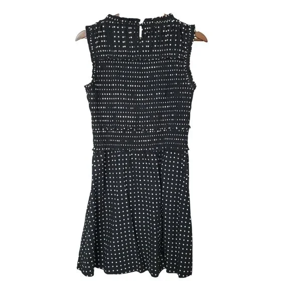 Madewell Ruffled Scoopneck Mini Dress in Dot Size 4 Linear Dots Jet Black NWT - Picture 2 of 6